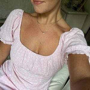 Pink mini puff sleeve dress